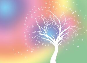 tree, stars, fantasy, light, background, nature, rainbow, decoration, colour, zen, relaxation