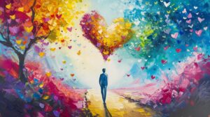 ai generated, valentine's day, painting, hearts, love, colorful, mystical, vibrant, solitude, emotional, art, expression, fantasy, nature, romance, vivid, dreamy, landscape, introspective, digital art, watercolor