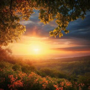 ai generated, forest, hills, nature, country side, scenery, relax, autumn, sunshine, trees, leaves, field, landscape, summer, calm, peaceful